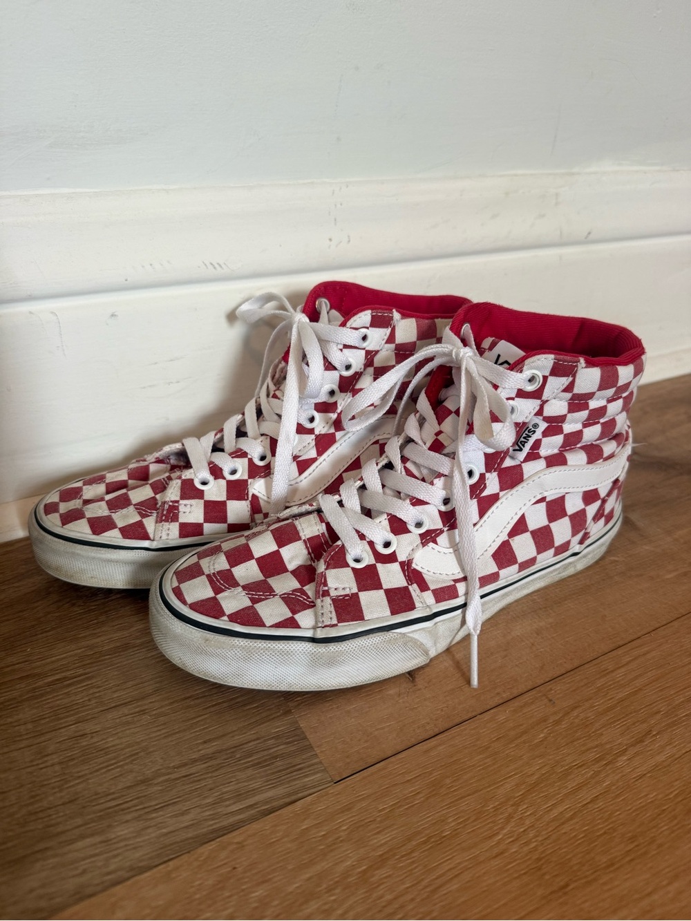 Vans Sk8-Hi Red and White Checkerboard High-Top Sneakers